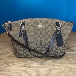 Coach Kelsey Small Satchel Signature Jacquard Tan Brown Crossbody Bag